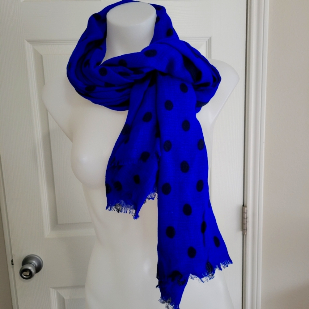 GAP Rectangle Oversized Scarf Bold Blue Navy Polka Dot Like New